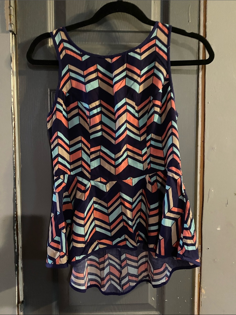 Women’s Navy Chevron Peplum Tank Top - Navy, Coral & Mint